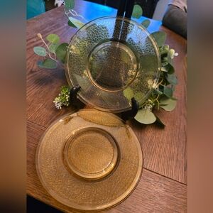 Vintage 1920's "By Cracky" Salad/ Dessert Plate In Amber Glass. Set Of 3.